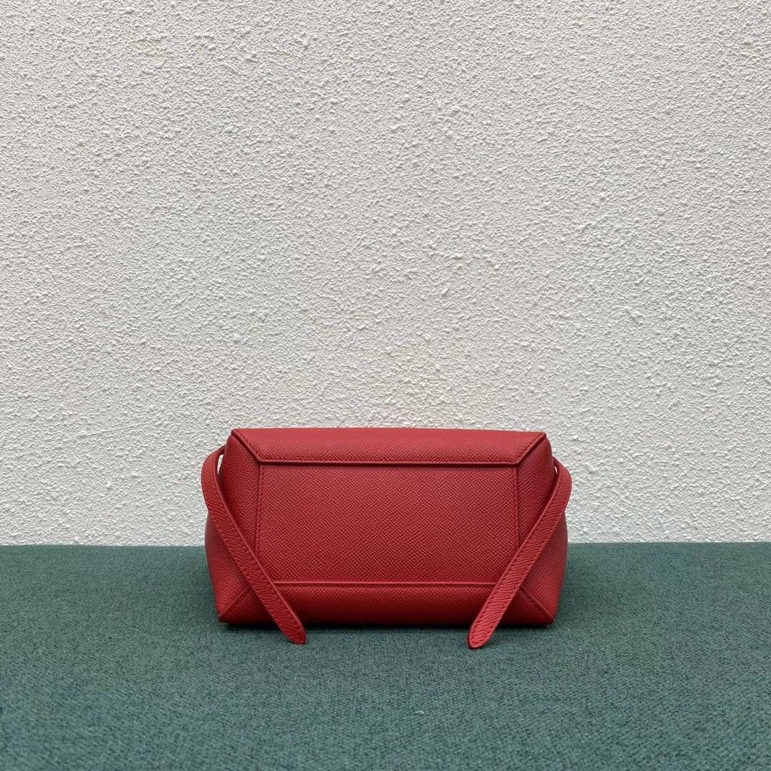 Celine Belt Nano Bag In Red Grained Calfskin