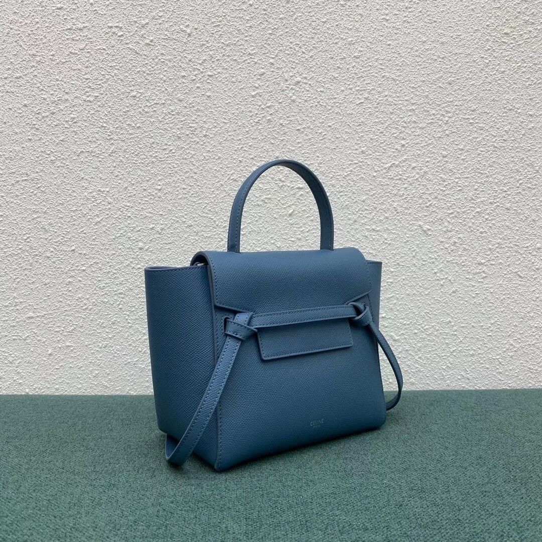 Celine Belt Nano Bag In Slate Blue Grained Calfskin