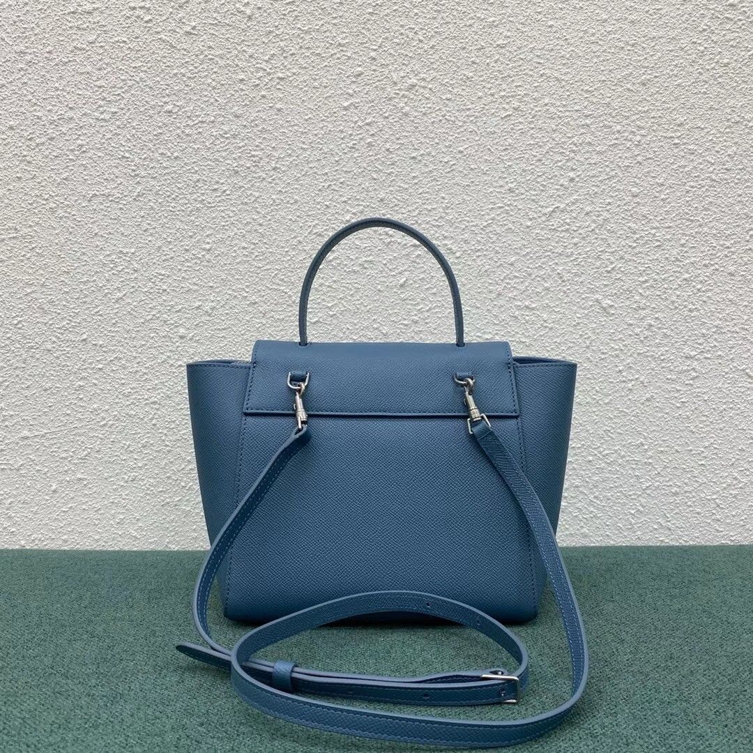 Celine Belt Nano Bag In Slate Blue Grained Calfskin