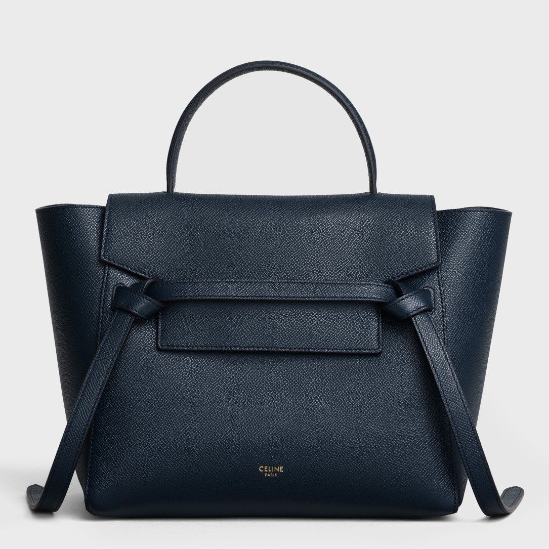 Celine Micro Belt Bag In Navy Blue Grained Calfskin