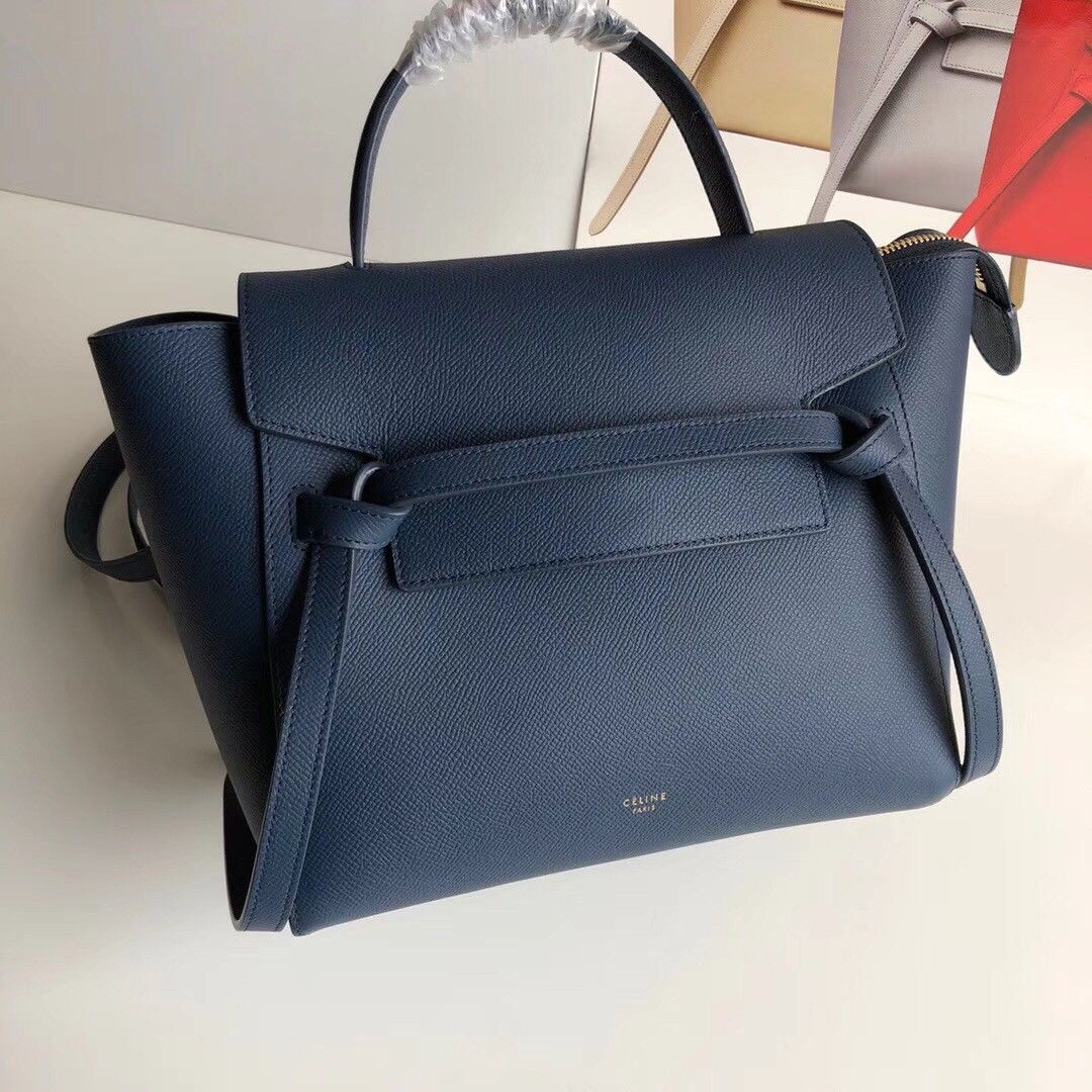 Celine Micro Belt Bag In Navy Blue Grained Calfskin