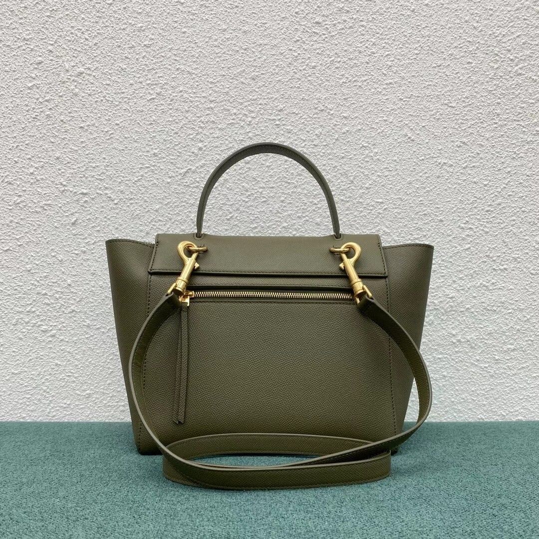 Celine Micro Belt Bag In Dark Olive Grained Calfskin