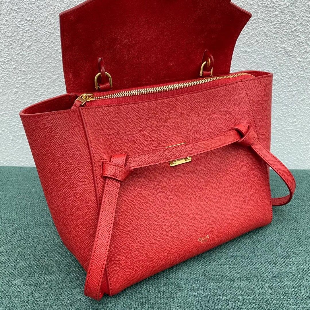 Celine Micro Belt Bag In Red Grained Calfskin