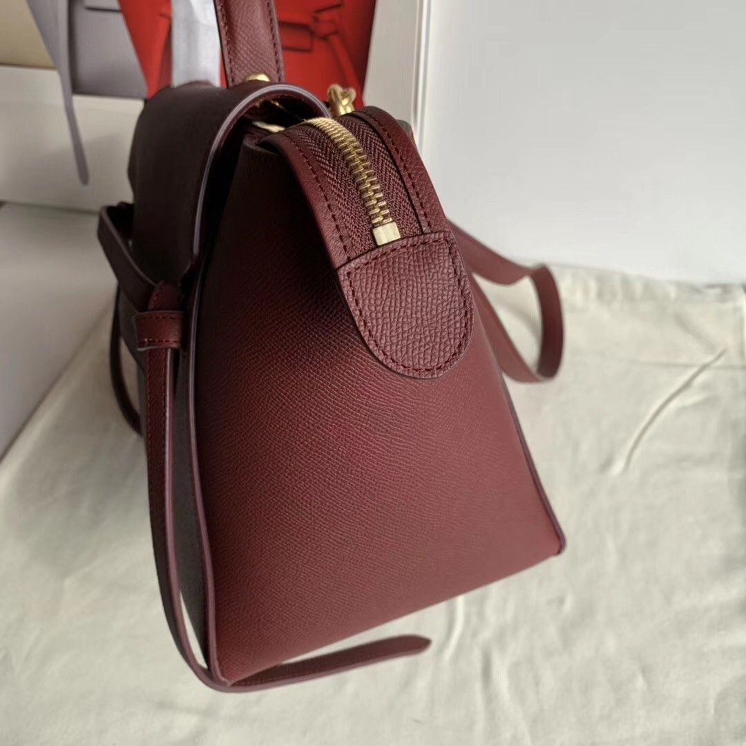 Celine Belt Mini Bag In Bordeaux Grained Calfskin