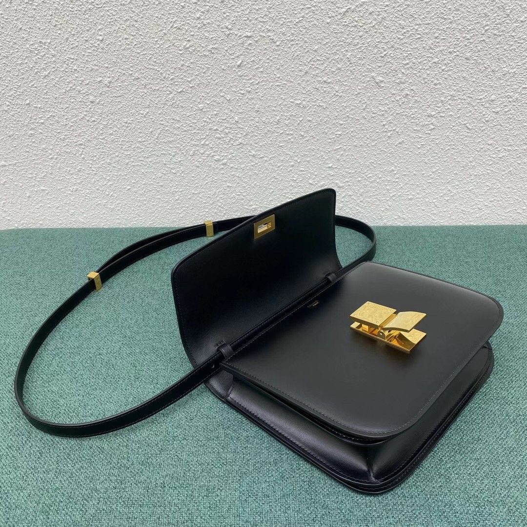 Celine Classic Box Medium Bag In Black Box Calfskin