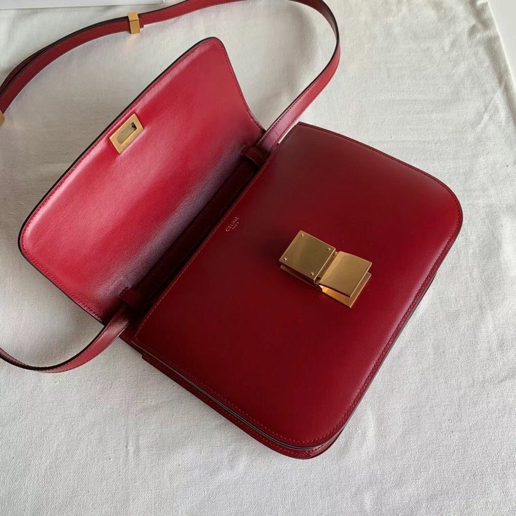 Celine Classic Box Medium Bag In Red Box Calfskin