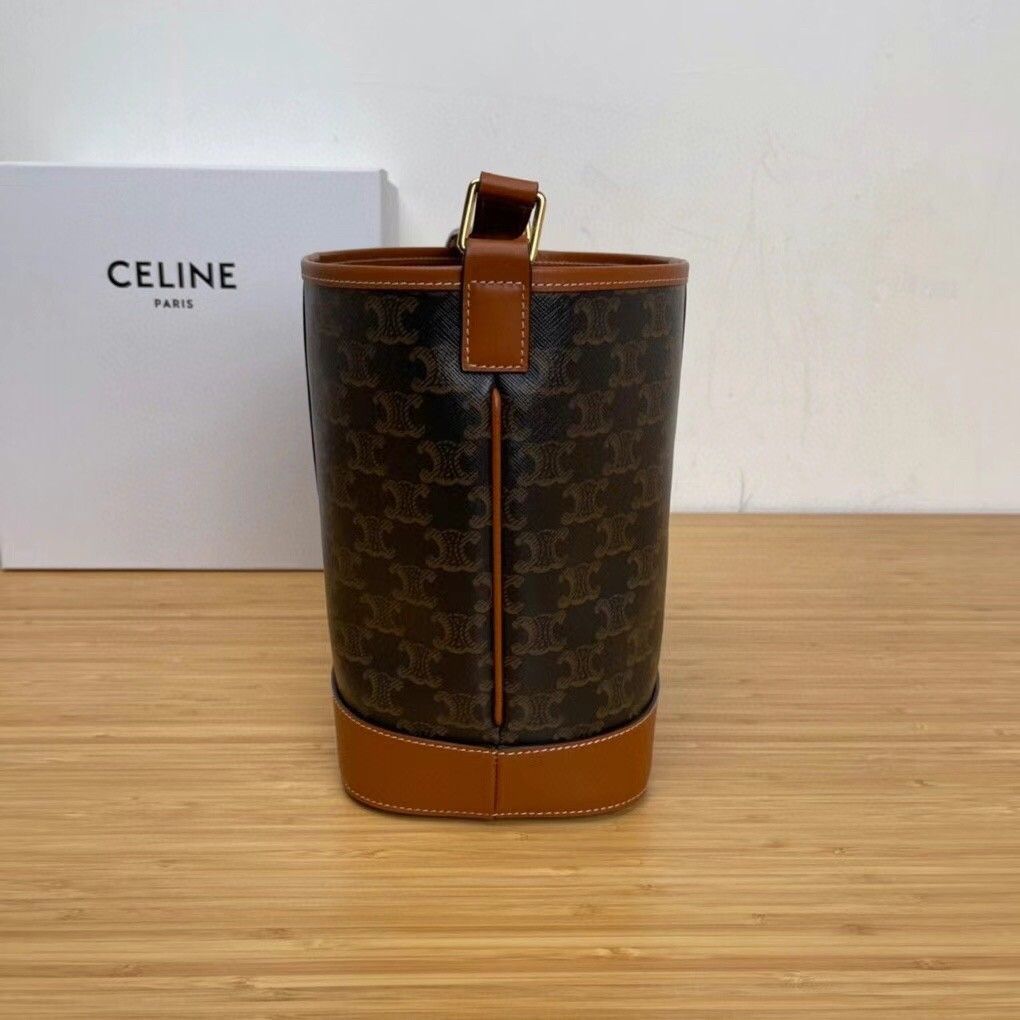 Celine Small Bucket Bag In Tan Triomphe Canvas