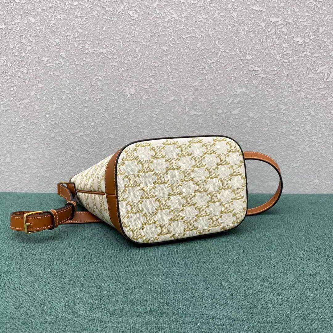 Celine Small Bucket Bag In White Triomphe Canvas