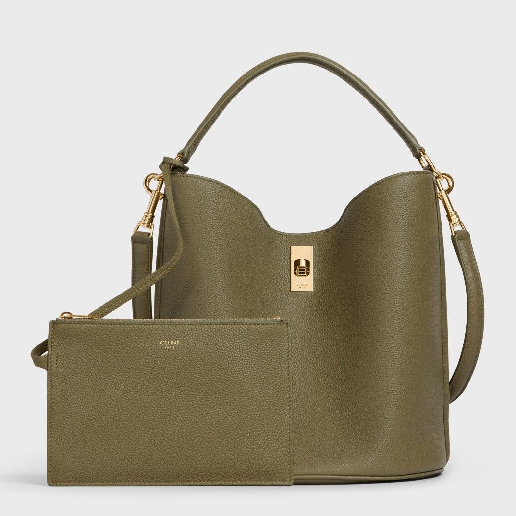 Celine Bucket 16 Bag In Dark Olive Grained Calfskin