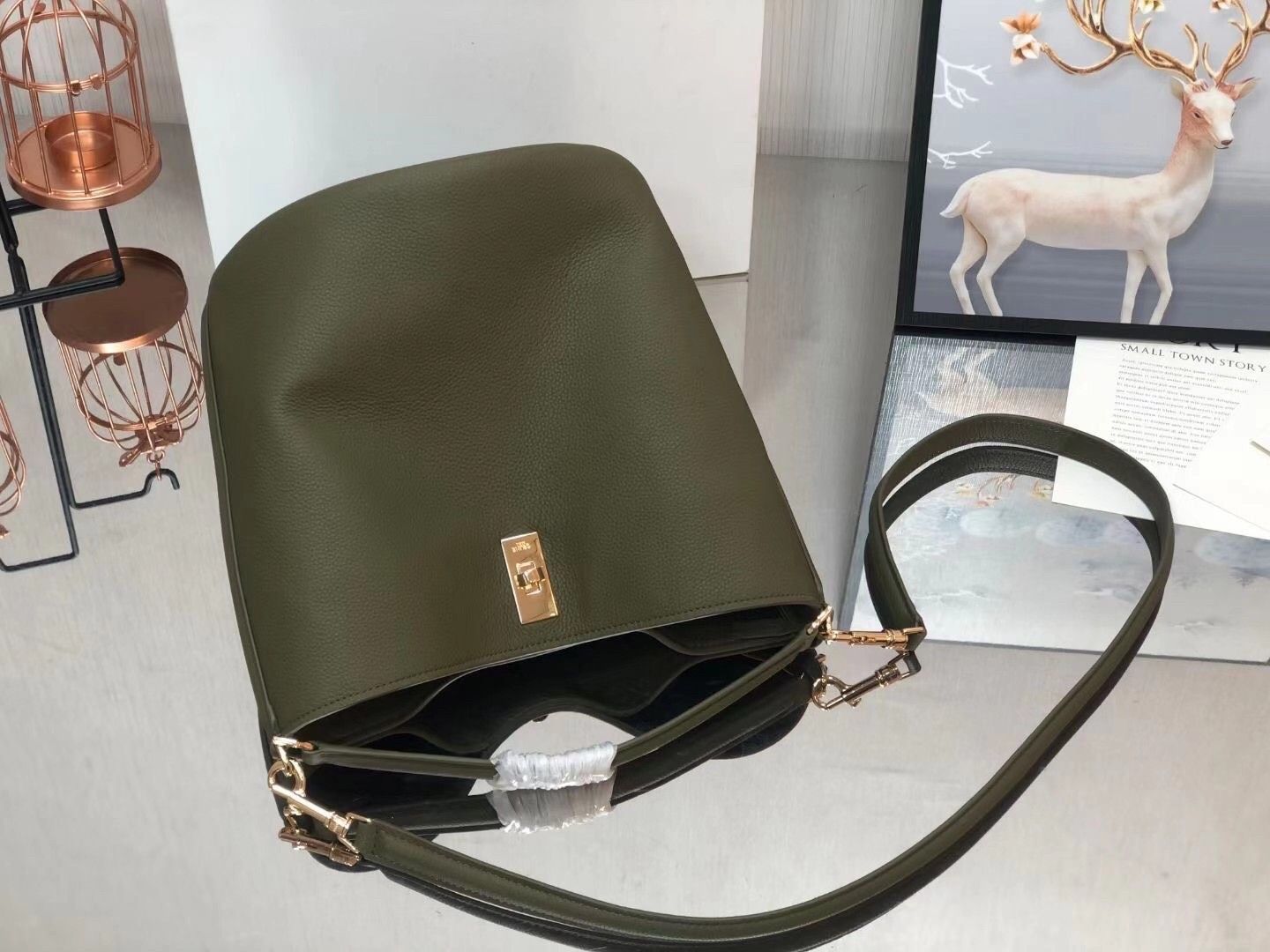 Celine Bucket 16 Bag In Dark Olive Grained Calfskin