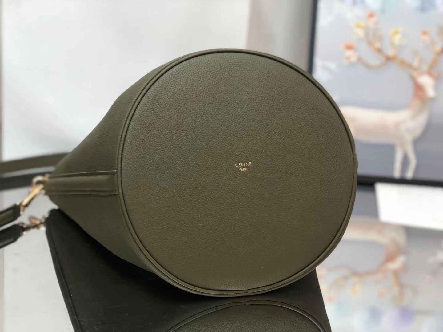 Celine Bucket 16 Bag In Dark Olive Grained Calfskin