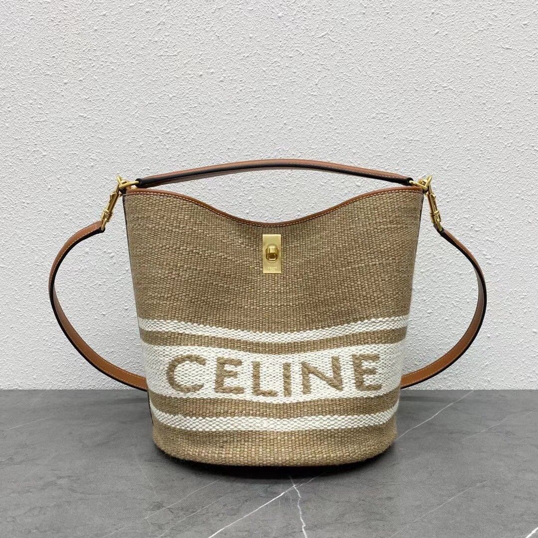 Celine Bucket 16 Bag In Textile with Celine Logo