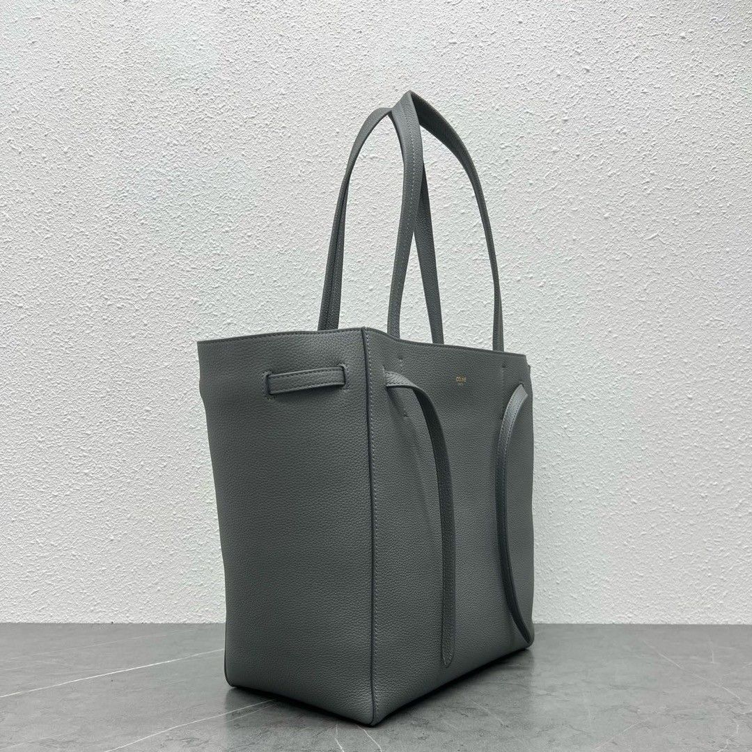 Celine Small Cabas Phantom Bag In Grey Grained Calfskin