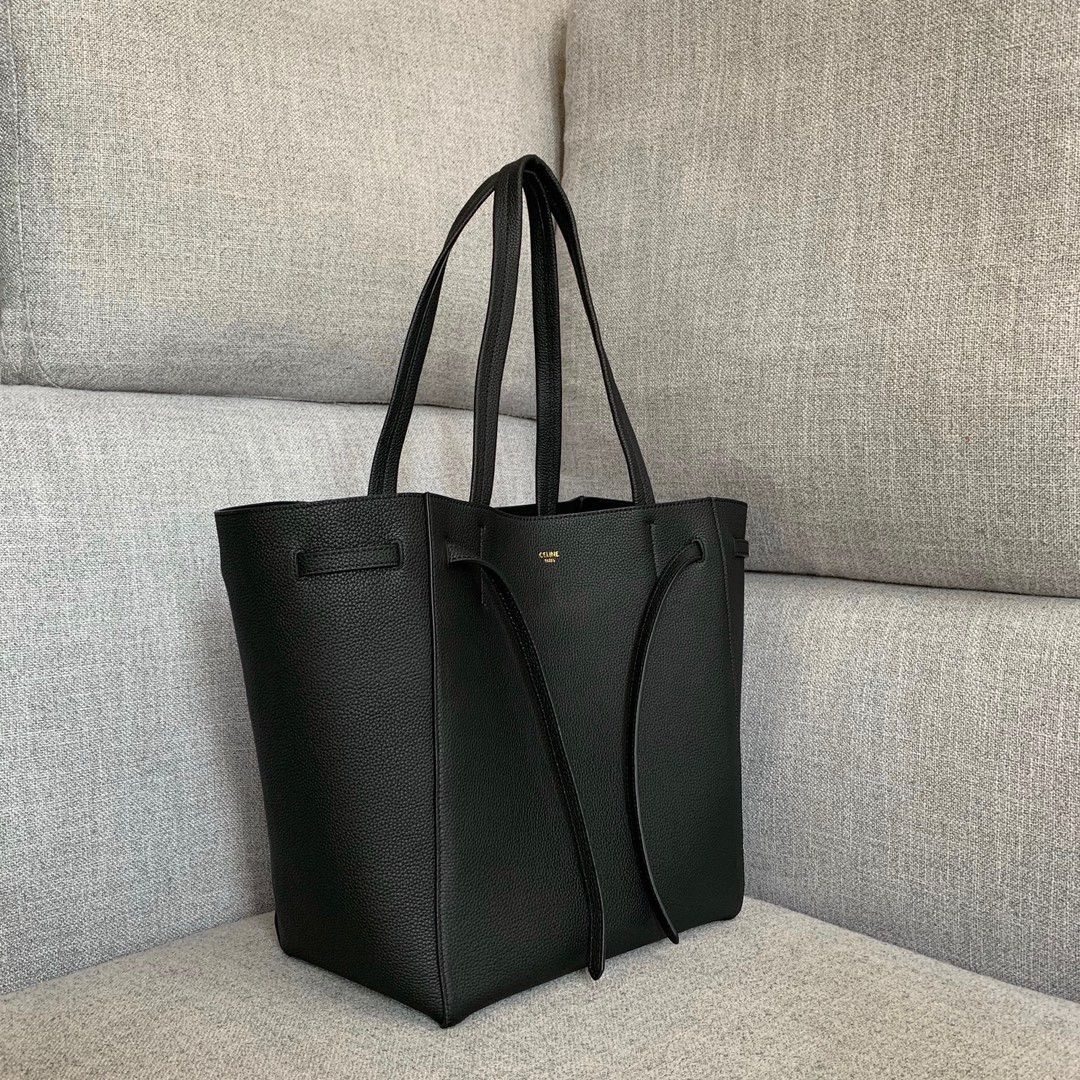 Celine Small Cabas Phantom Bag In Black Grained Calfskin