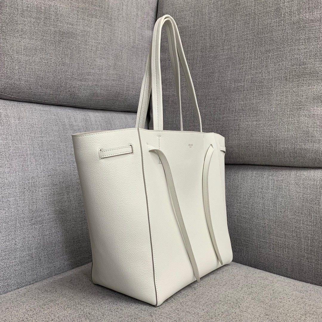 Celine Small Cabas Phantom Bag In White Grained Calfskin