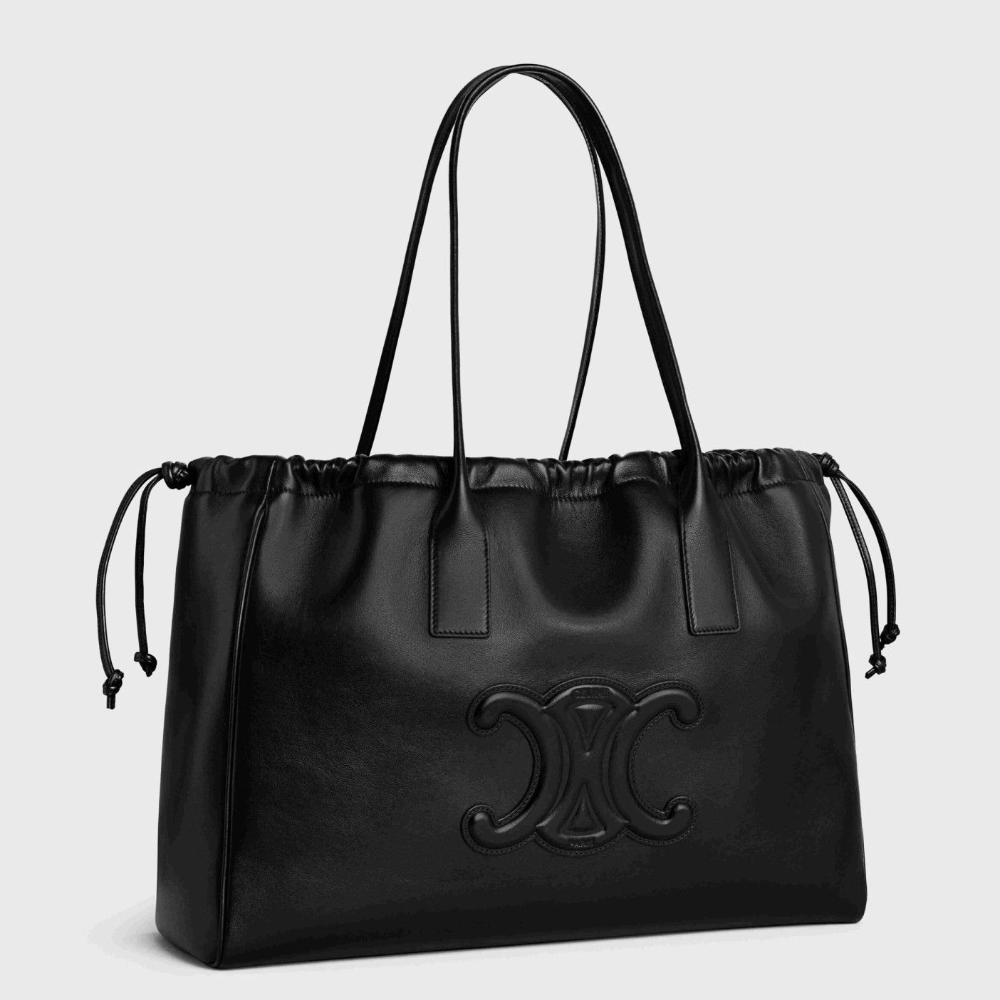 Celine Cabas Drawstring Cuir Triomphe Bag in Black Calfskin