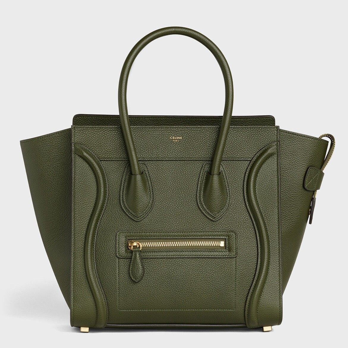 Celine Micro Luggage Tote Bag In Khaki Green Drummed Calfskin