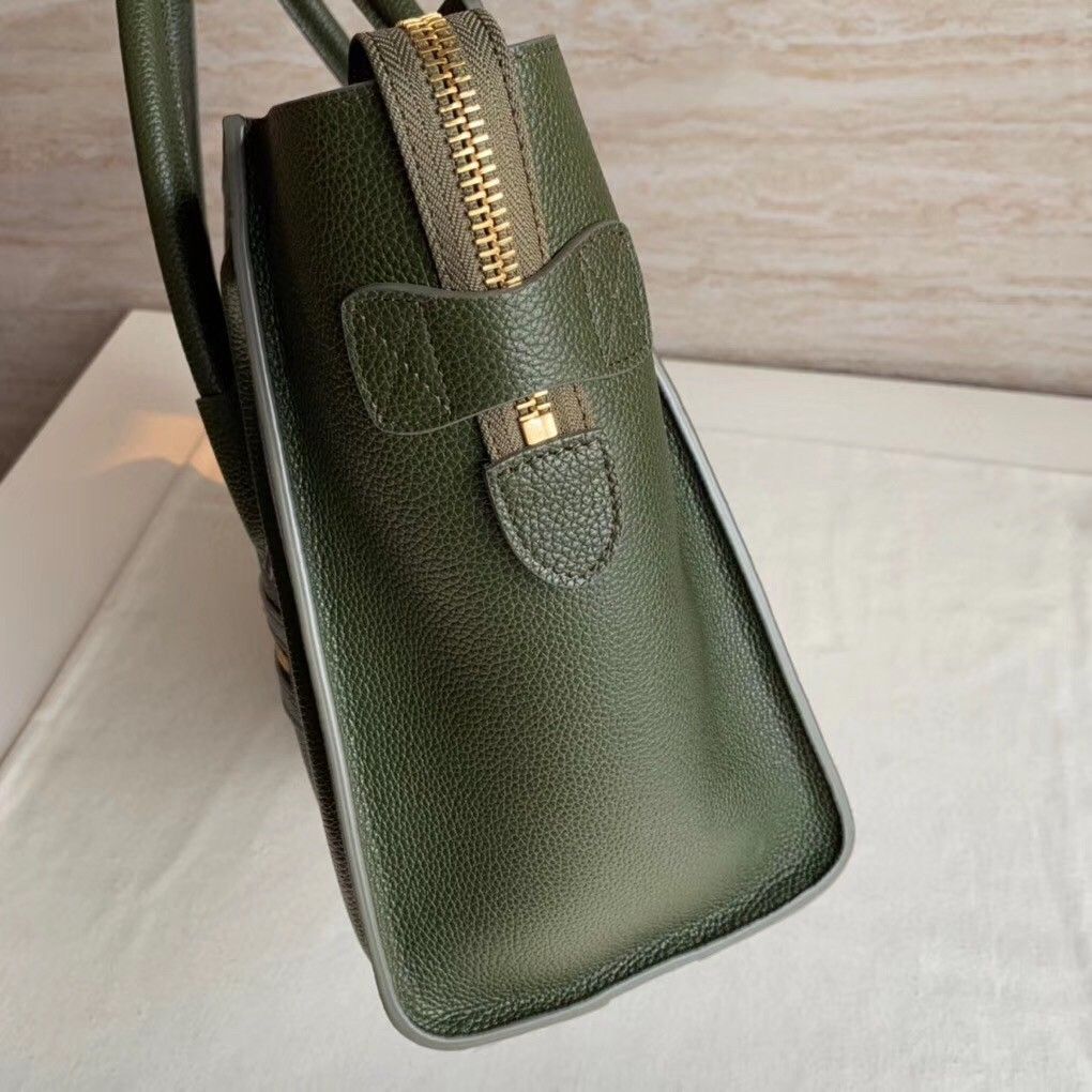 Celine Micro Luggage Tote Bag In Khaki Green Drummed Calfskin