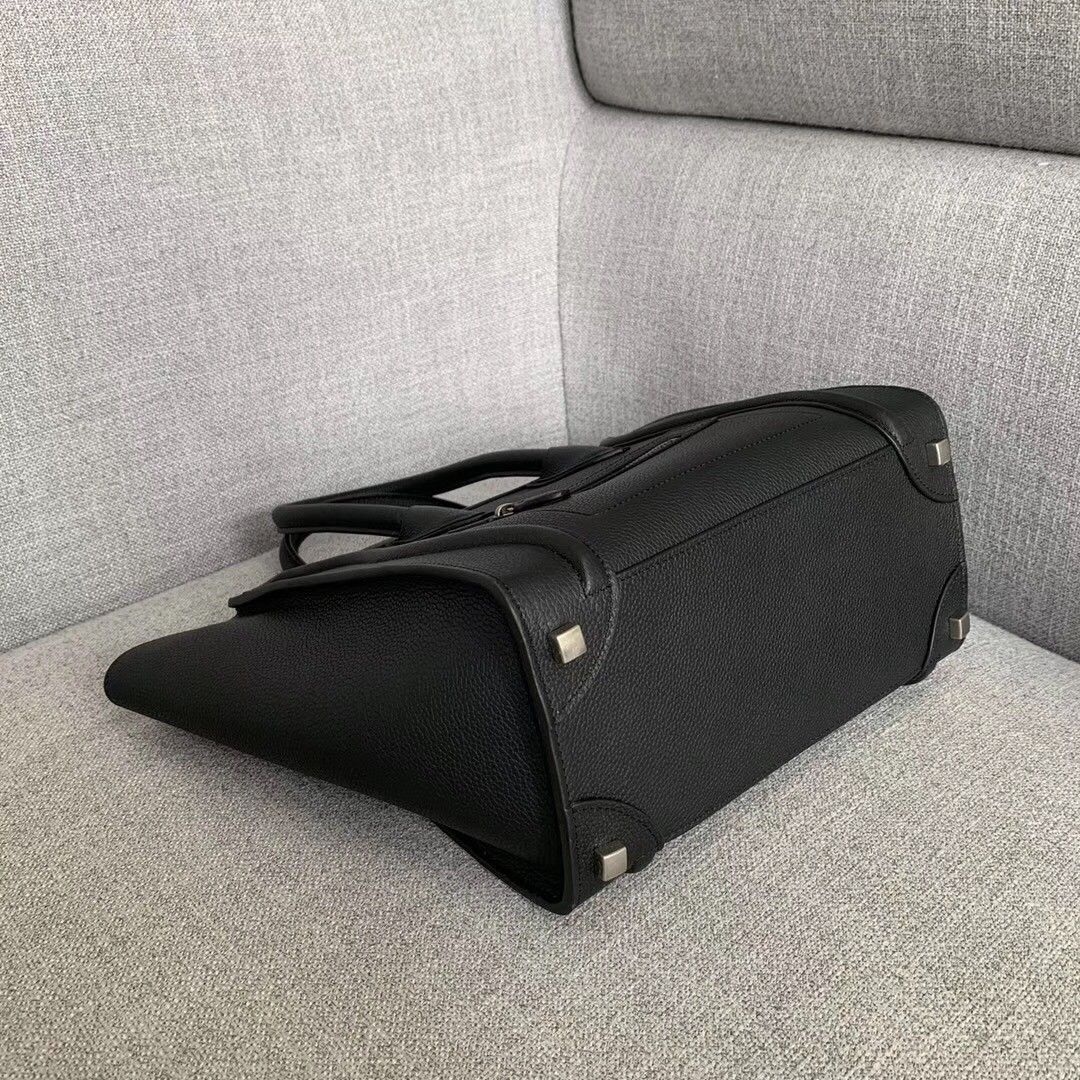 Celine Micro Luggage Tote Bag In Black Drummed Calfskin