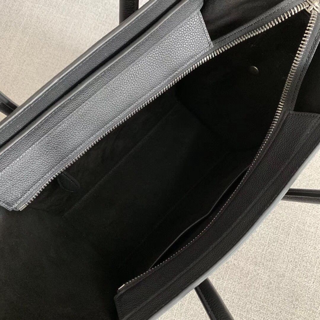 Celine Micro Luggage Tote Bag In Black Drummed Calfskin