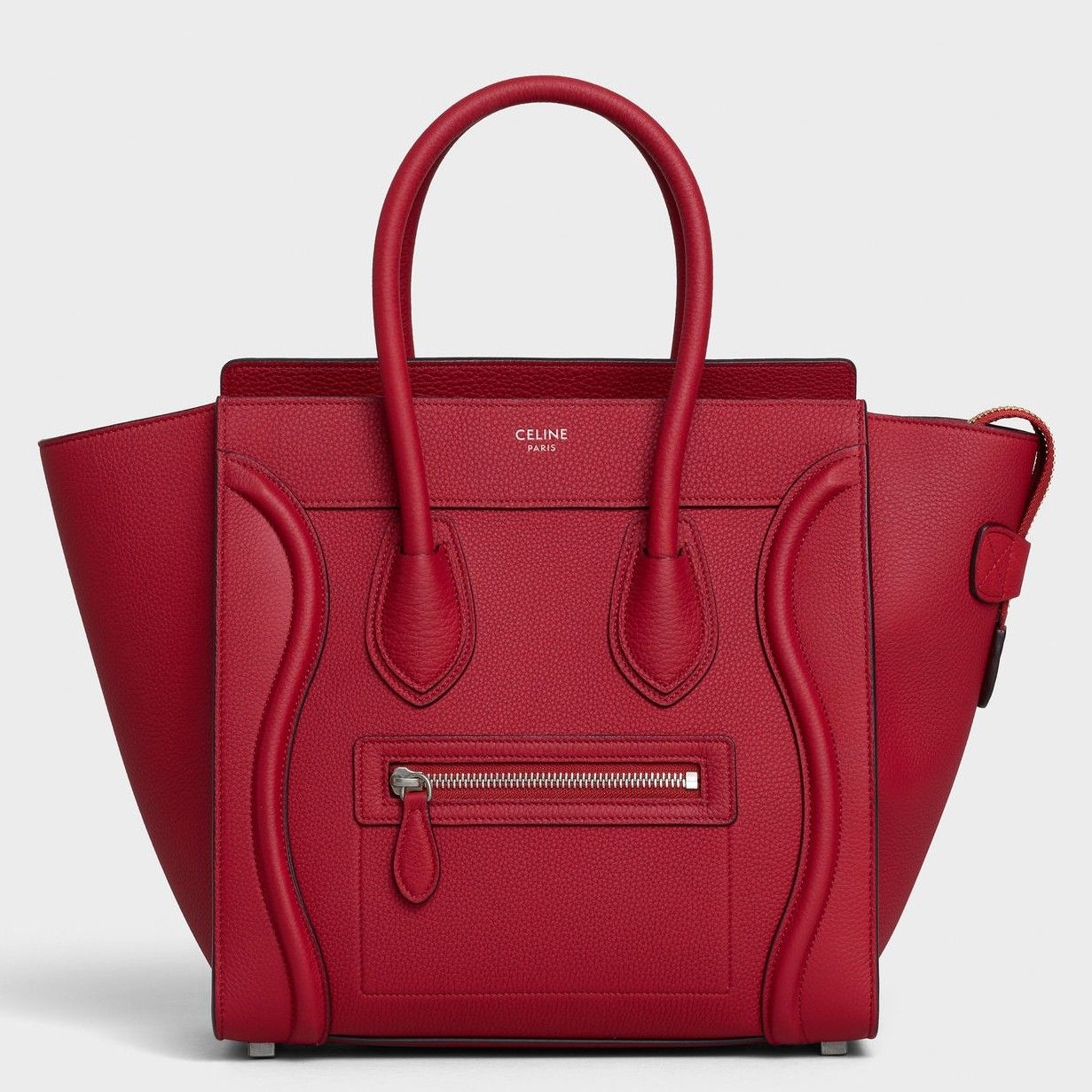 Celine Micro Luggage Tote Bag In Red Drummed Calfskin