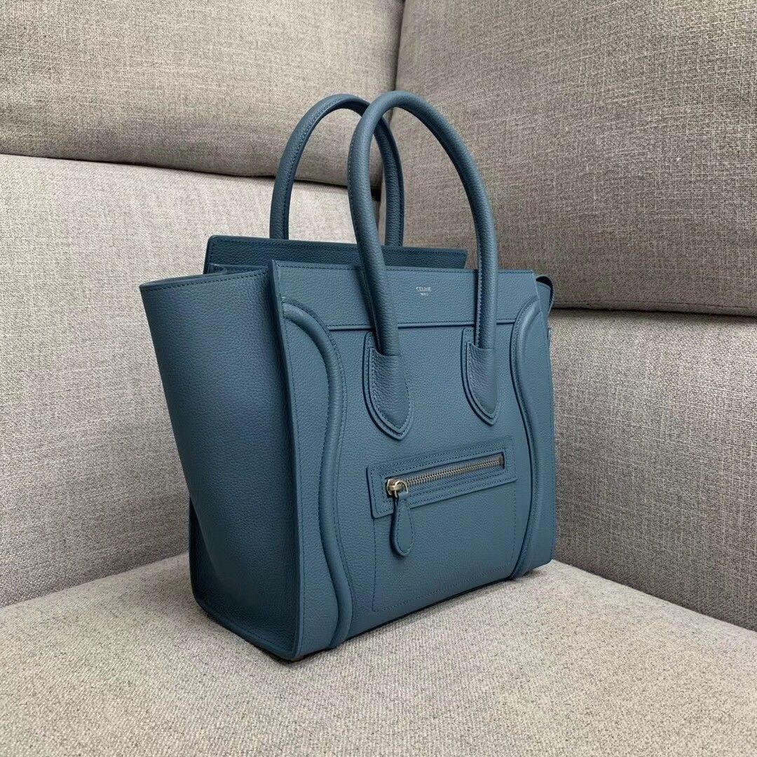 Celine Micro Luggage Tote Bag In Slate Blue Drummed Calfskin