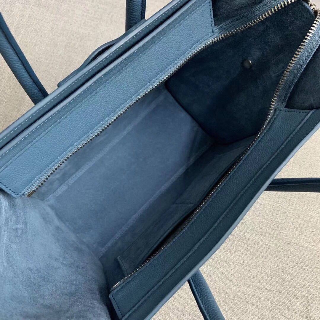 Celine Micro Luggage Tote Bag In Slate Blue Drummed Calfskin