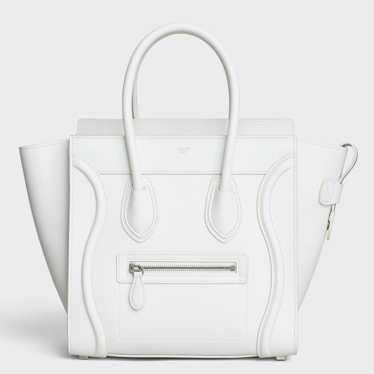 Celine Micro Luggage Tote Bag In White Drummed Calfskin