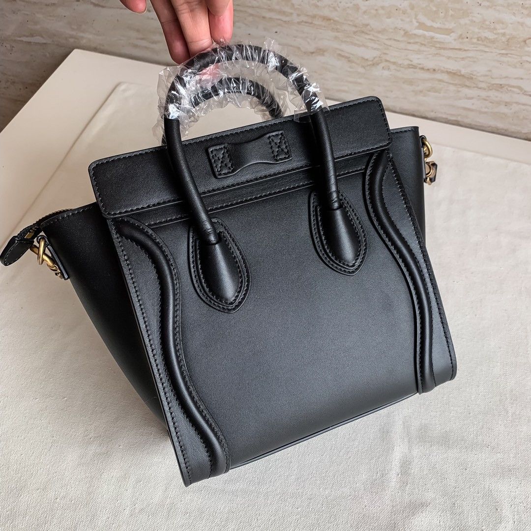 Celine Nano Luggage Tote Bag In Black Smooth Calfskin