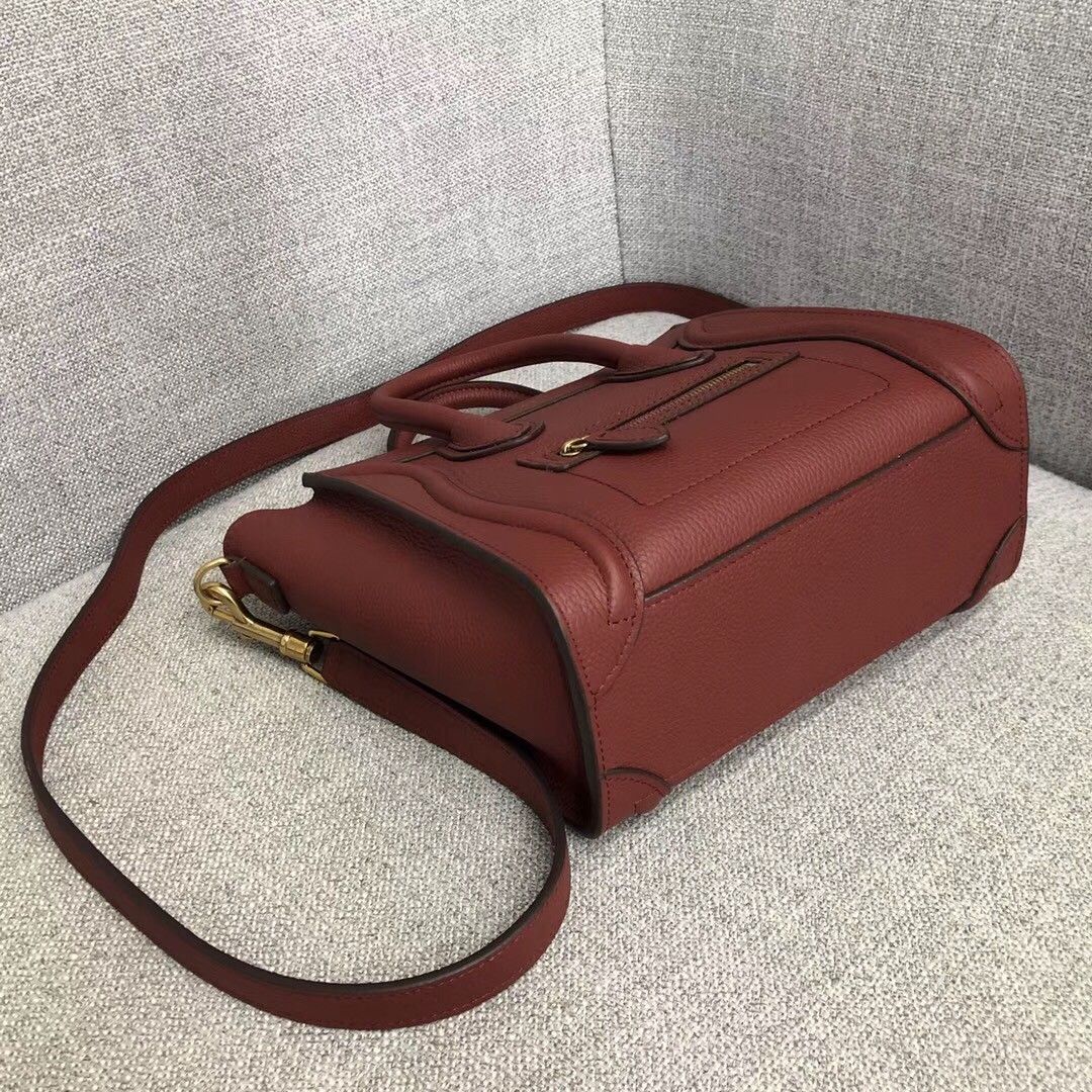 Celine Nano Luggage Tote Bag In Ruby Drummed Calfskin