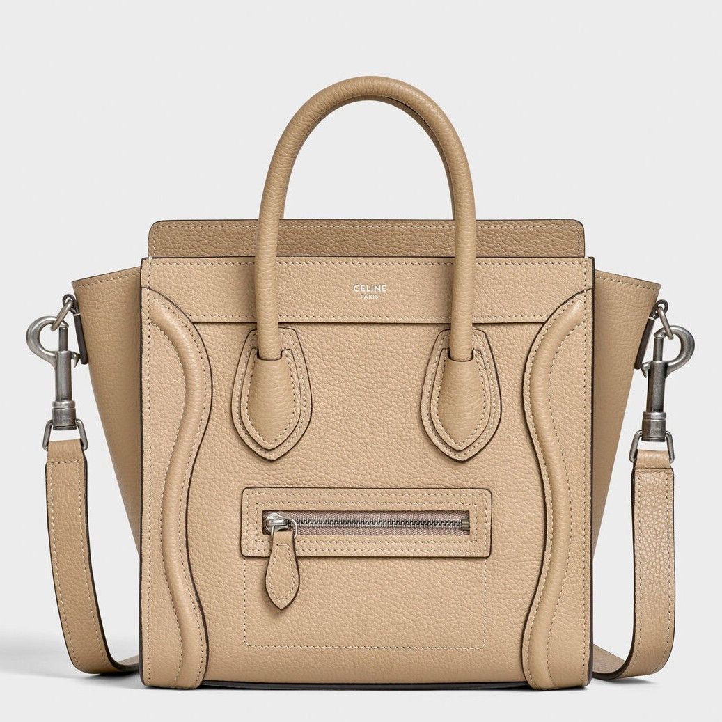 Celine Nano Luggage Tote Bag In Dune Drummed Calfskin