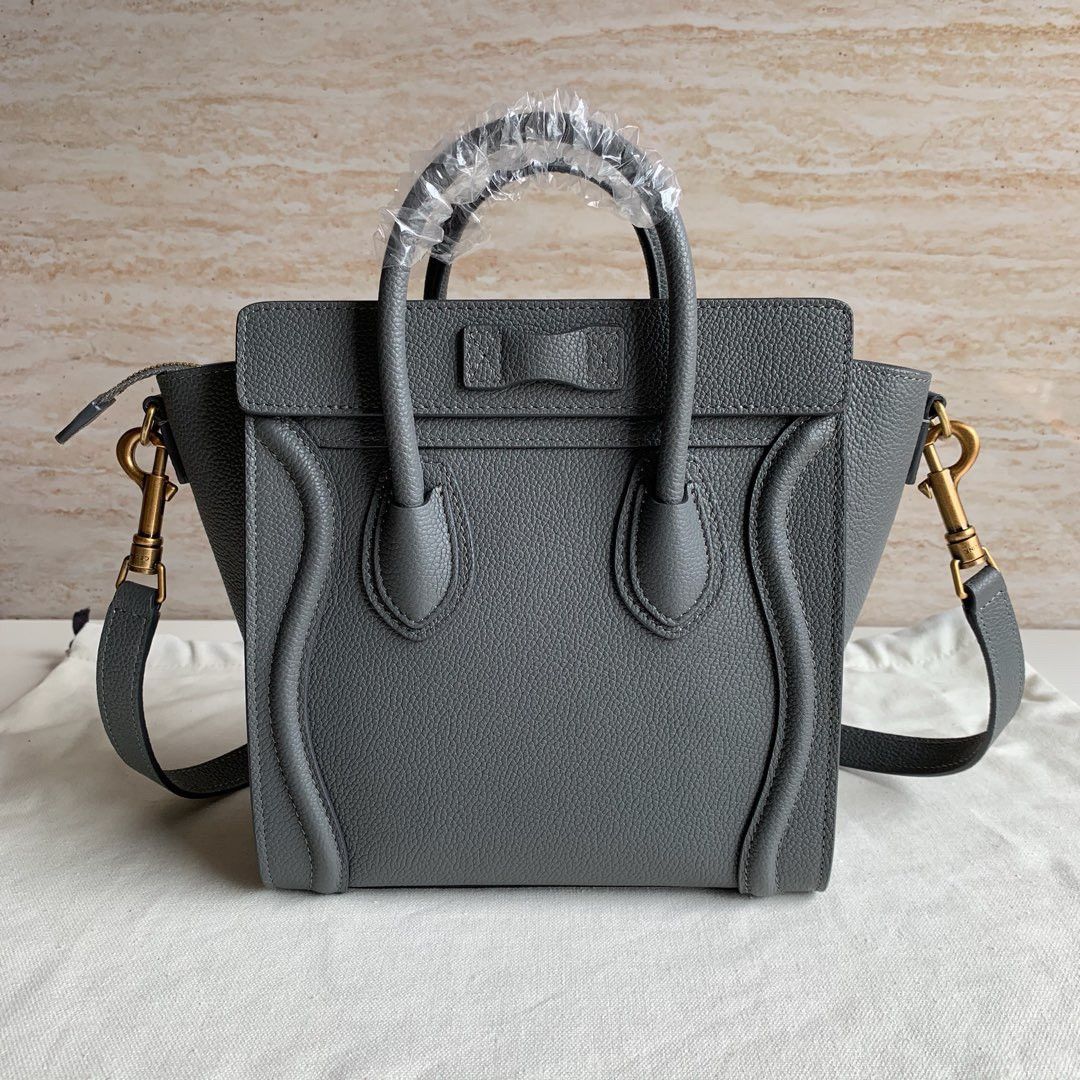 Celine Nano Luggage Tote Bag In Kohl Drummed Calfskin