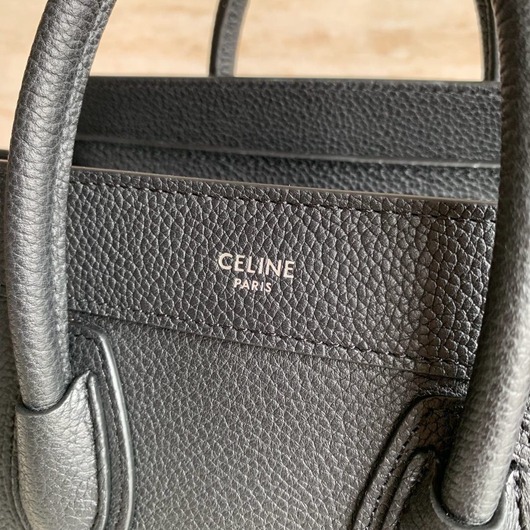 Celine Nano Luggage Tote Bag In Black Drummed Calfskin