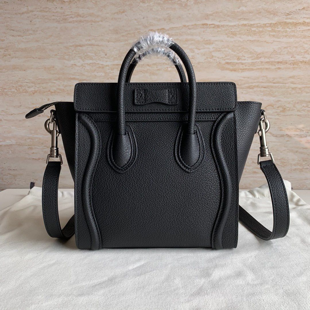 Celine Nano Luggage Tote Bag In Black Drummed Calfskin