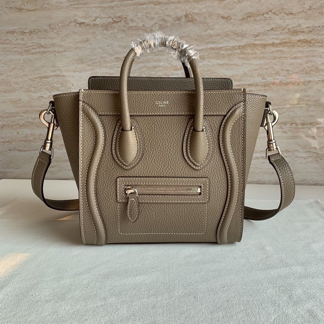 Celine Nano Luggage Tote Bag In Souris Drummed Calfskin