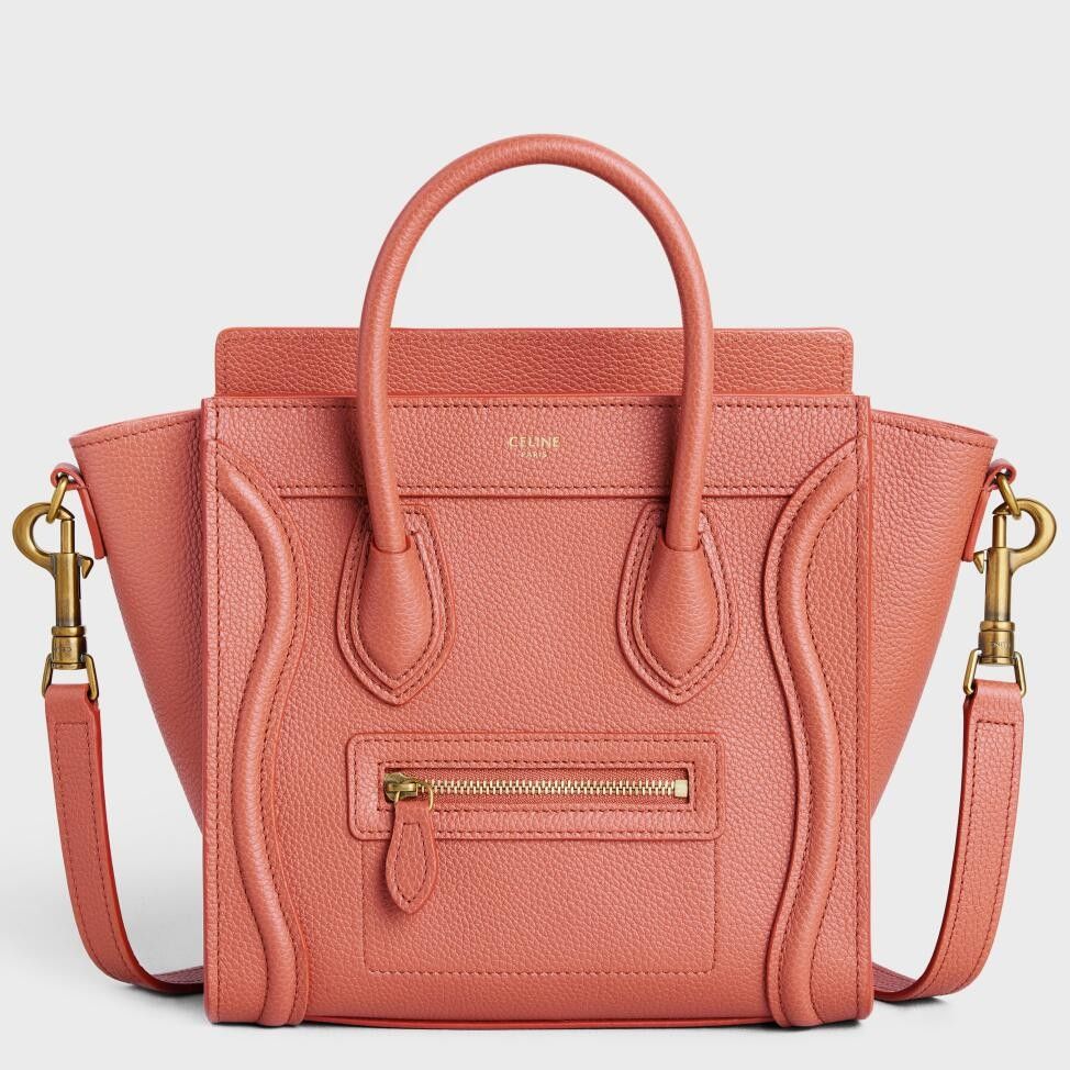 Celine Nano Luggage Tote Bag In Orange Drummed Calfskin