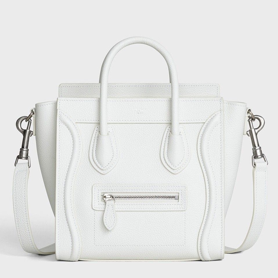 Celine Nano Luggage Tote Bag In White Drummed Calfskin