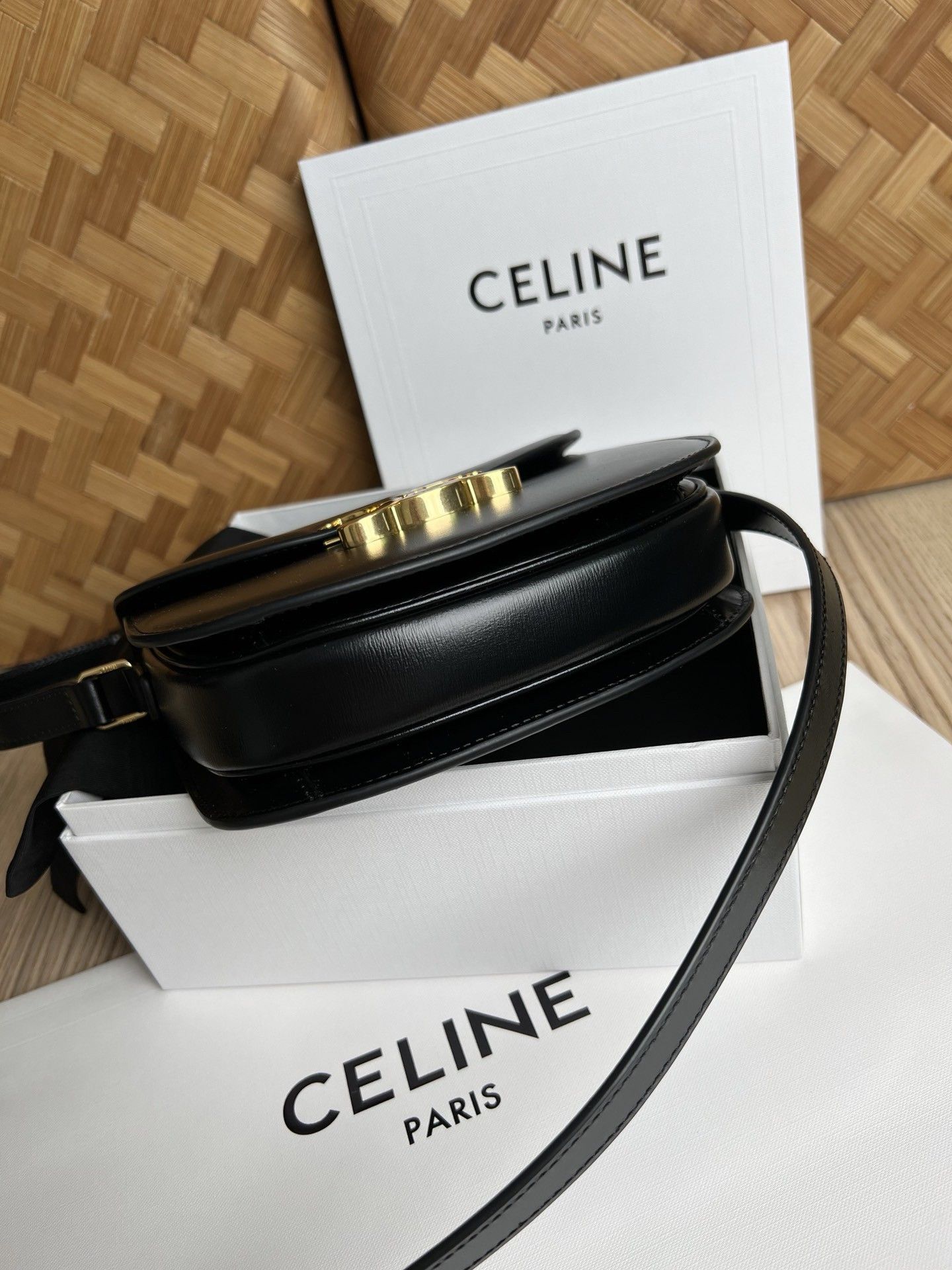 Celine Besace Clea Bag in Black Shiny Calfskin