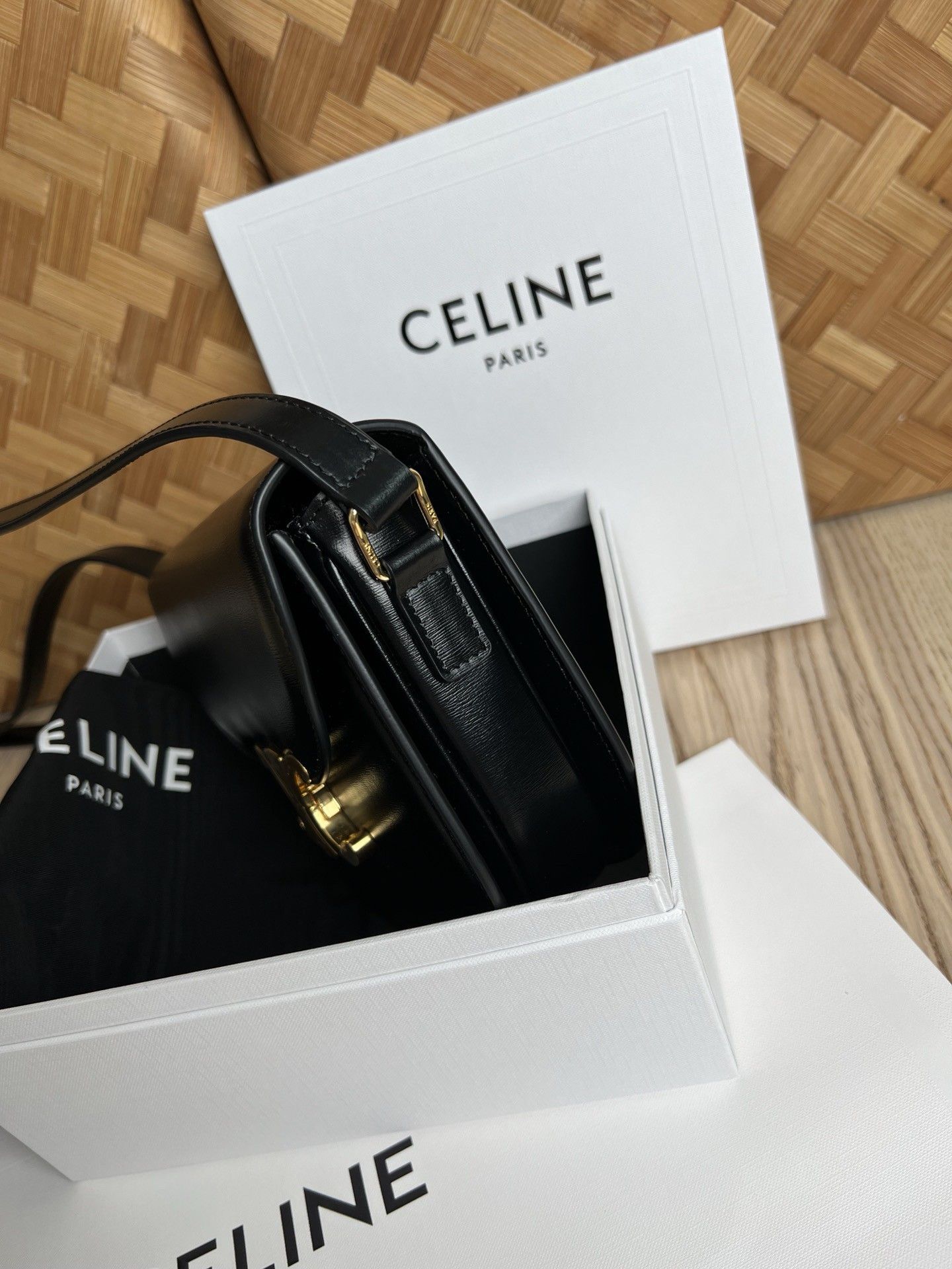 Celine Besace Clea Bag in Black Shiny Calfskin