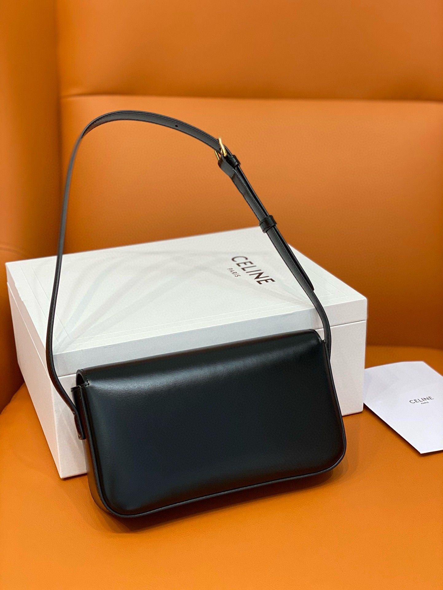 Celine Claude Shoulder Bag in Black Calfskin