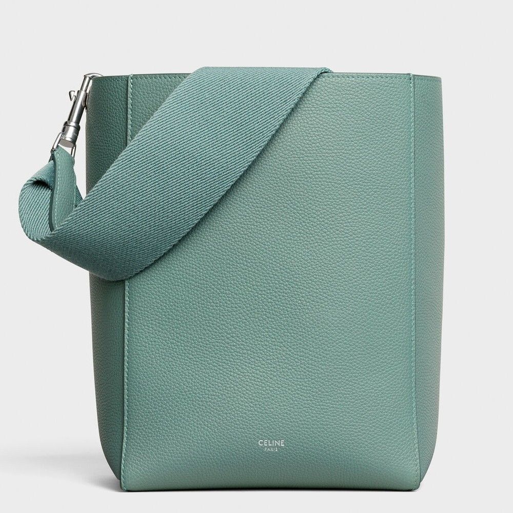 Celine Sangle Small Bucket Bag In Celadon Calfskin