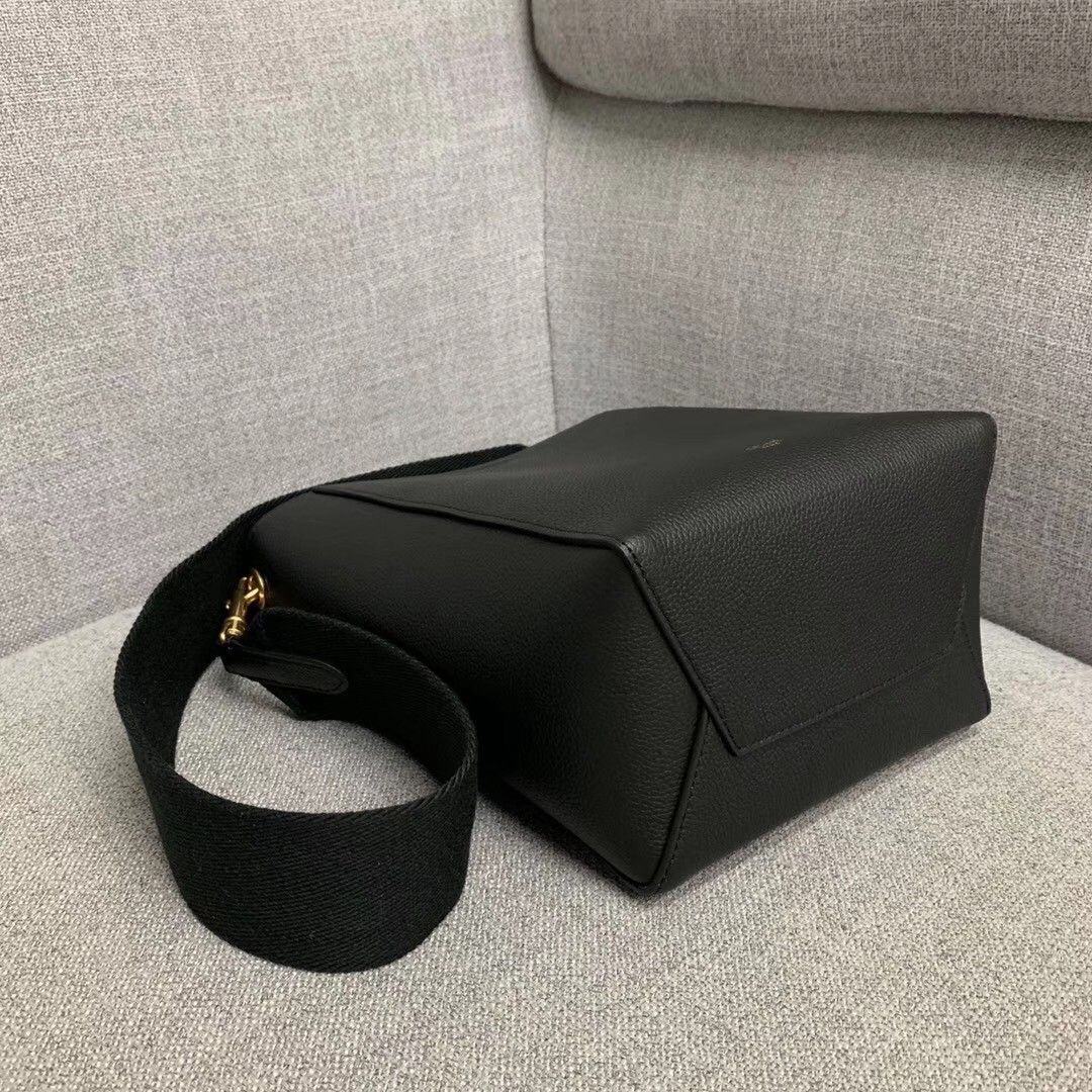 Celine Sangle Small Bucket Bag In Black Calfskin