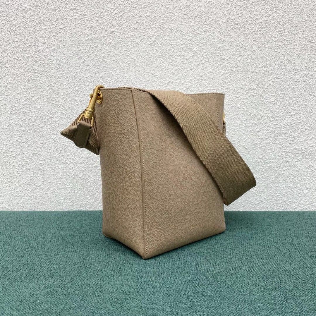 Celine Sangle Small Bucket Bag In Taupe Calfskin