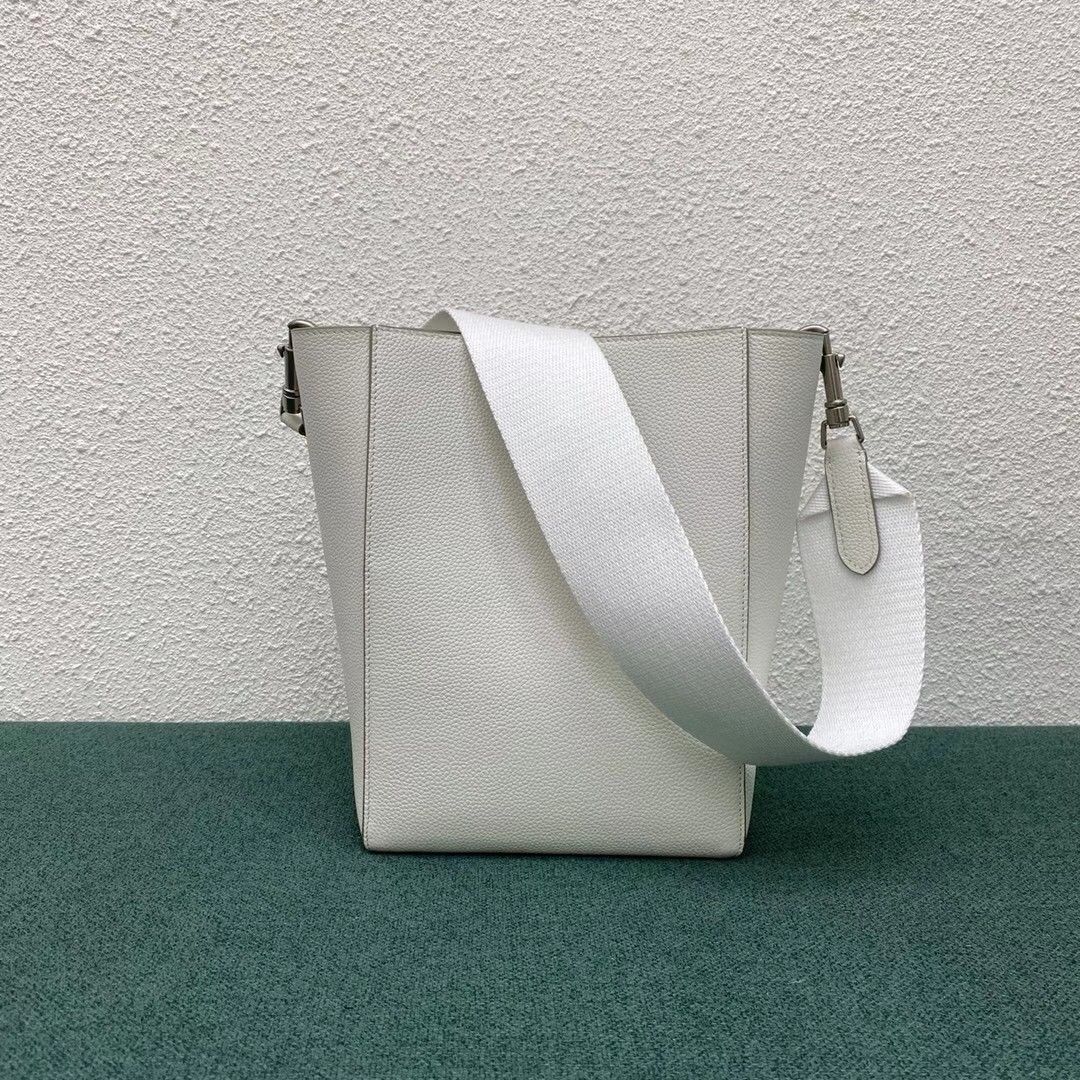 Celine Sangle Small Bucket Bag In White Calfskin