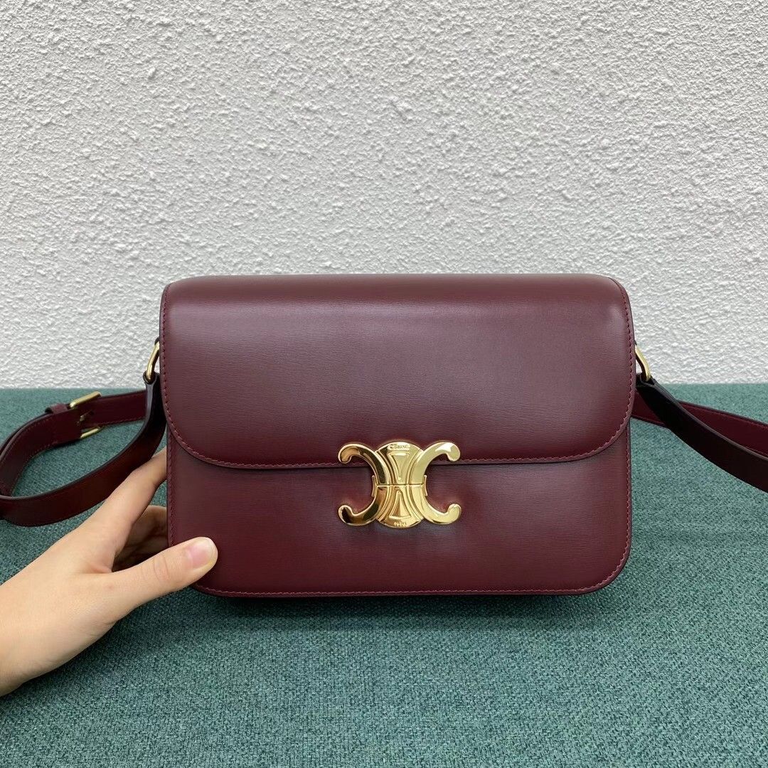 Celine Triomphe Medium Bag In Bordeaux Smooth Calfskin