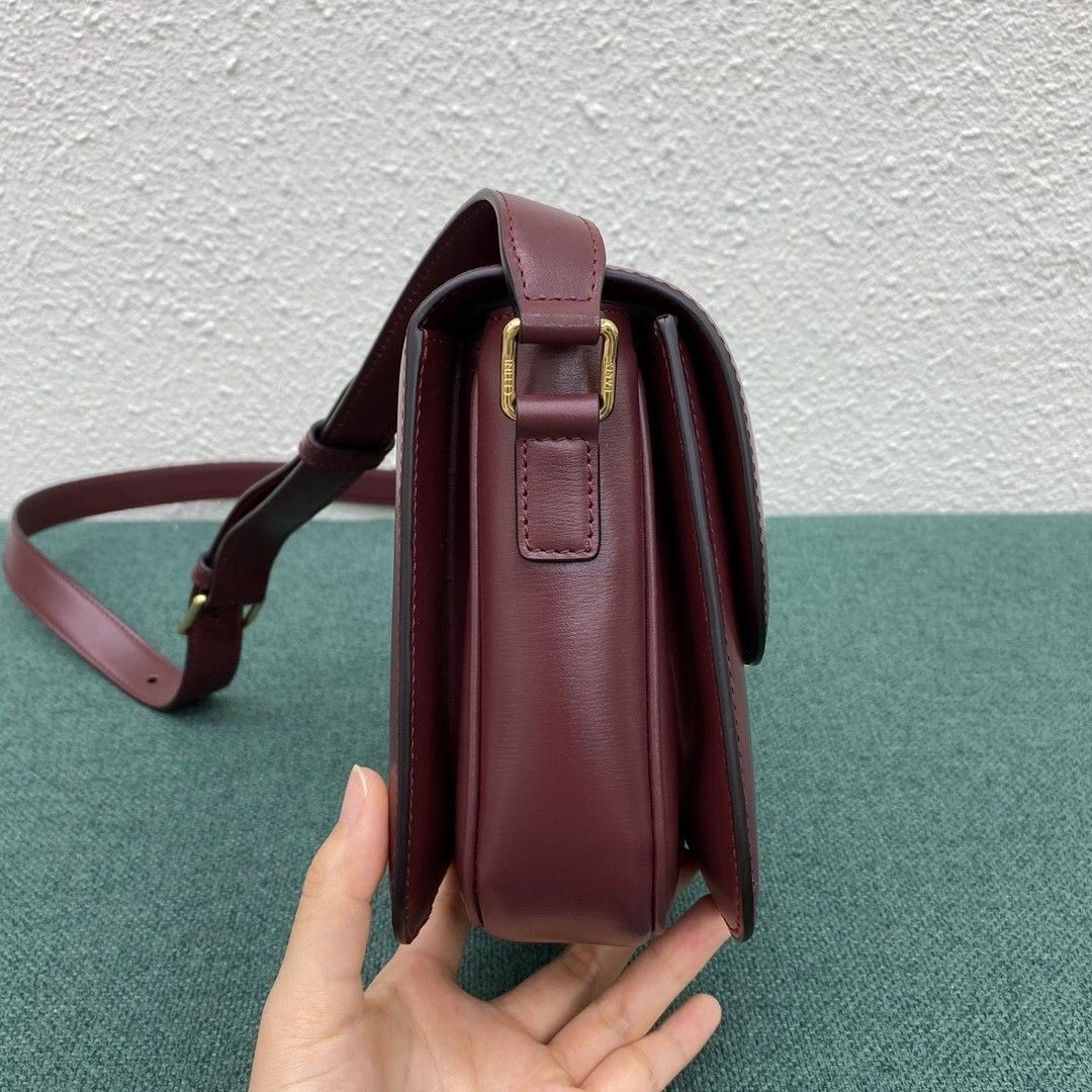 Celine Triomphe Medium Bag In Bordeaux Smooth Calfskin