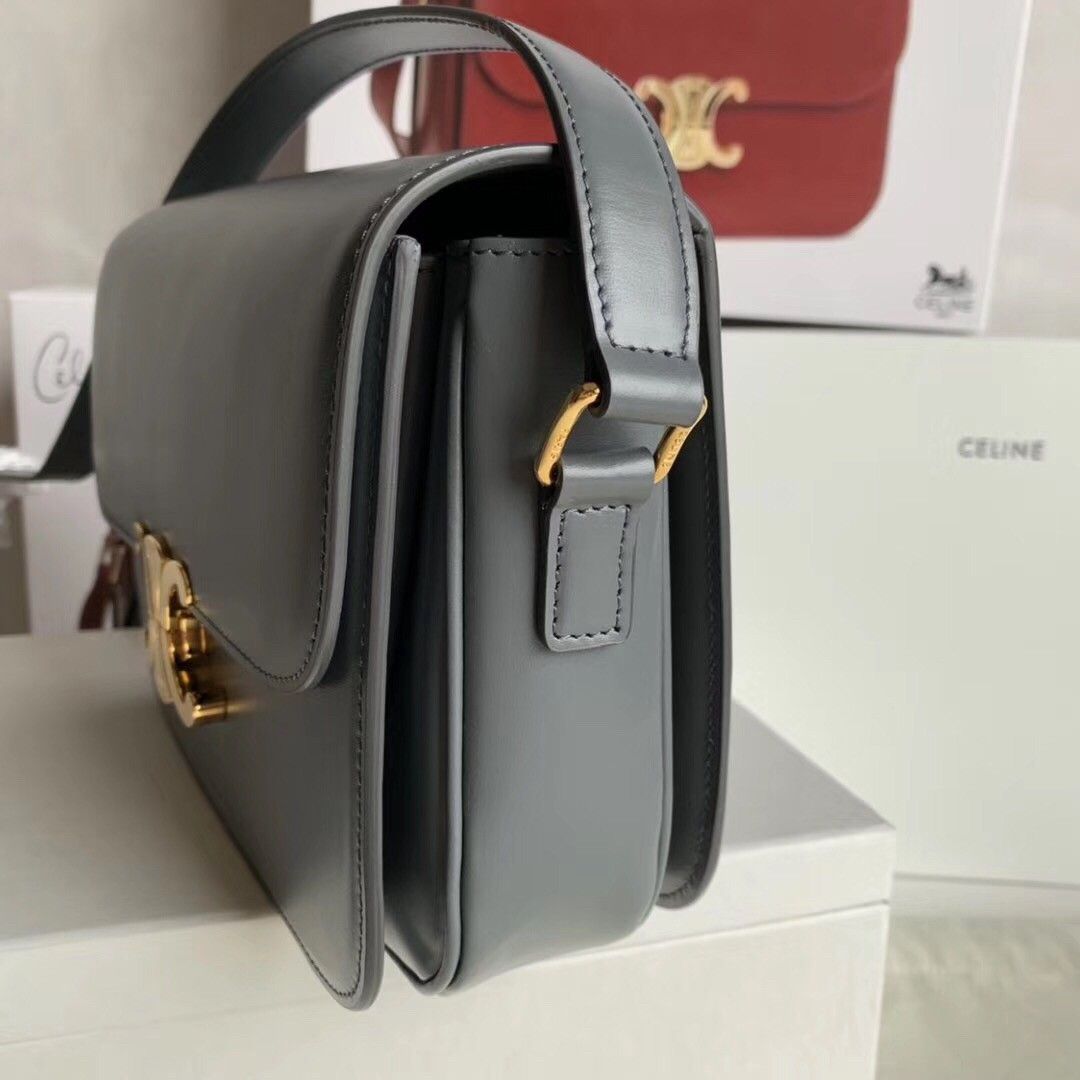 Celine Triomphe Medium Bag In Grey Smooth Calfskin