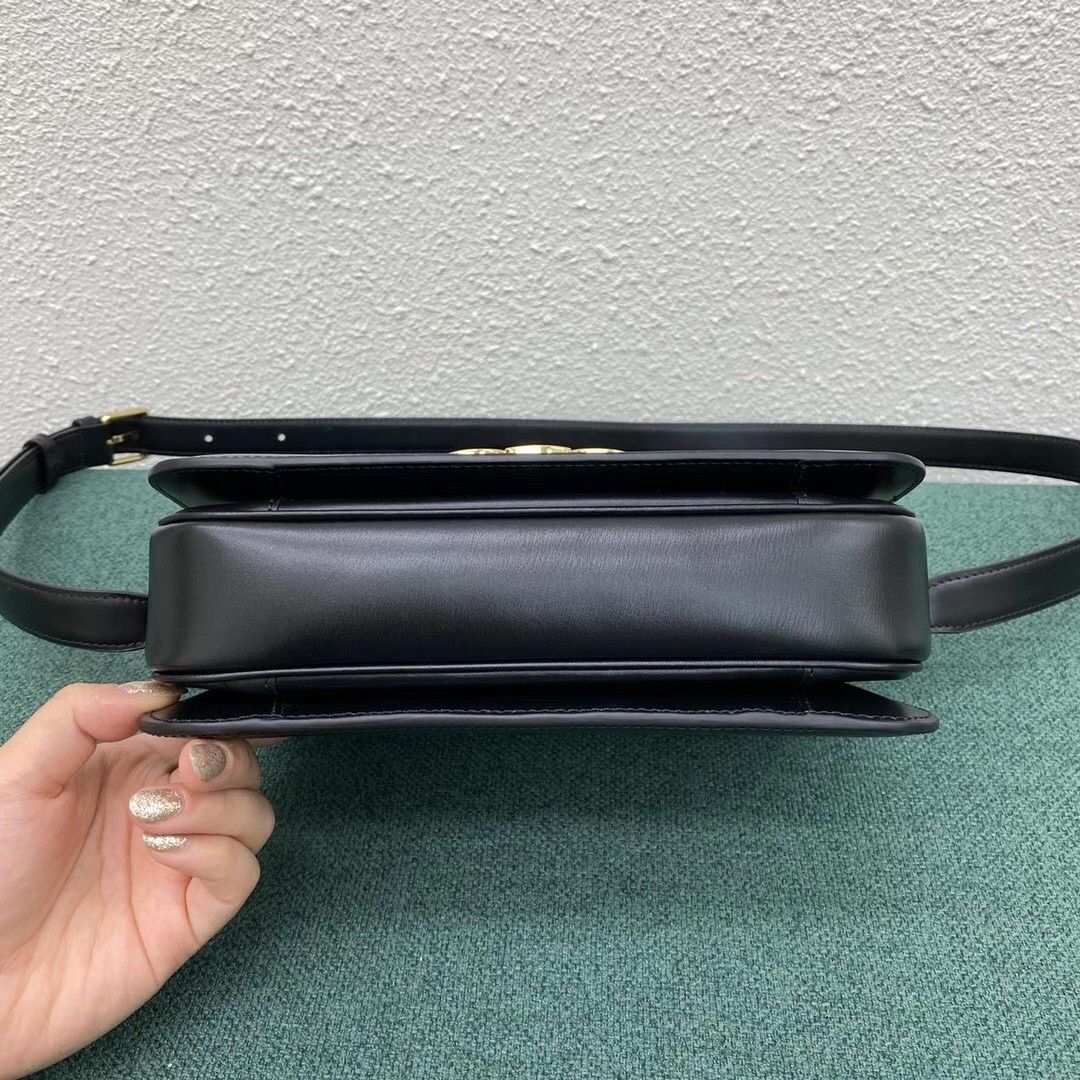 Celine Triomphe Medium Bag In Black Smooth Calfskin