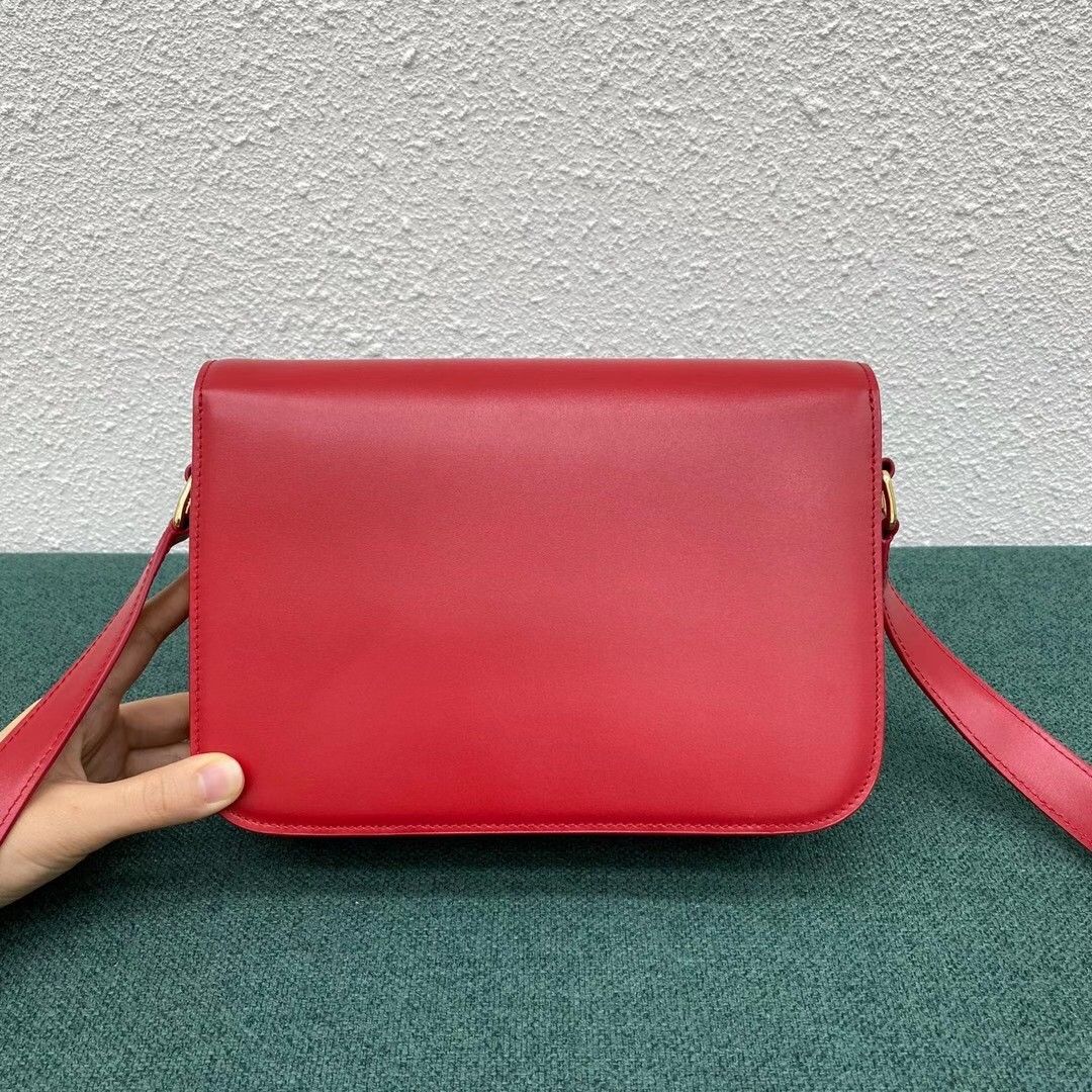 Celine Triomphe Medium Bag In Red Smooth Calfskin