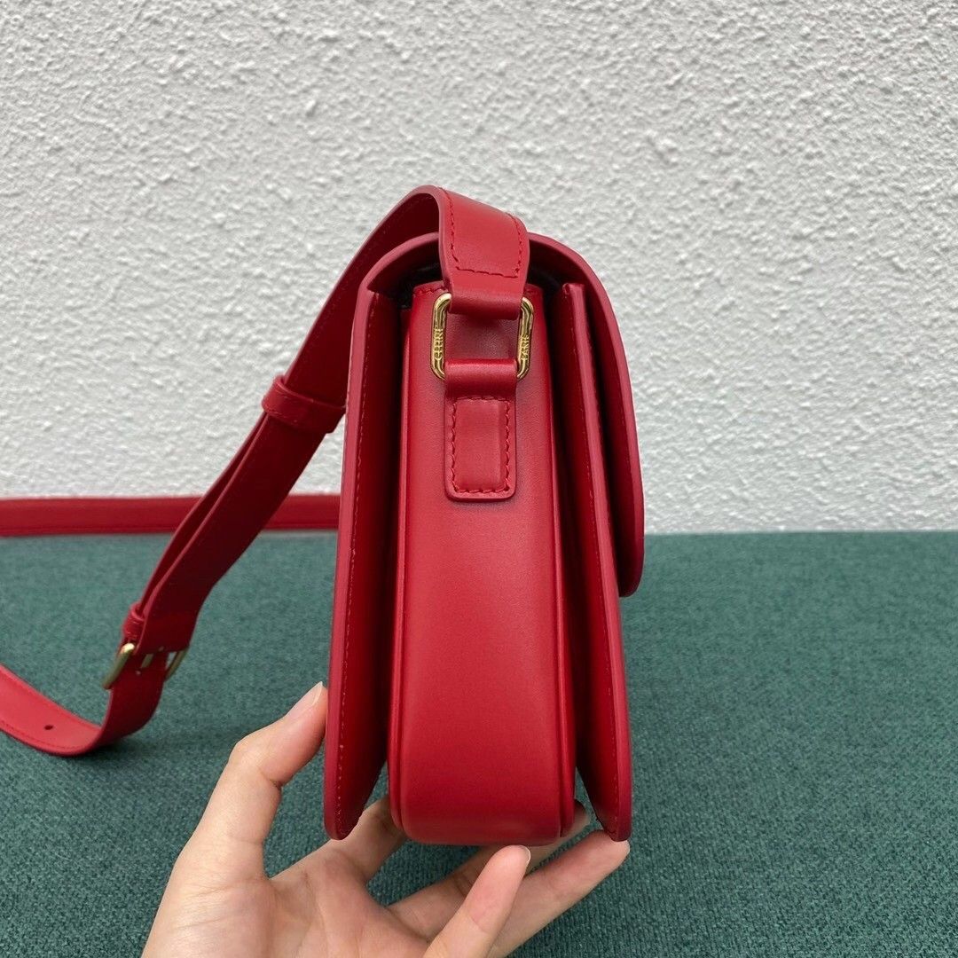 Celine Triomphe Medium Bag In Red Smooth Calfskin